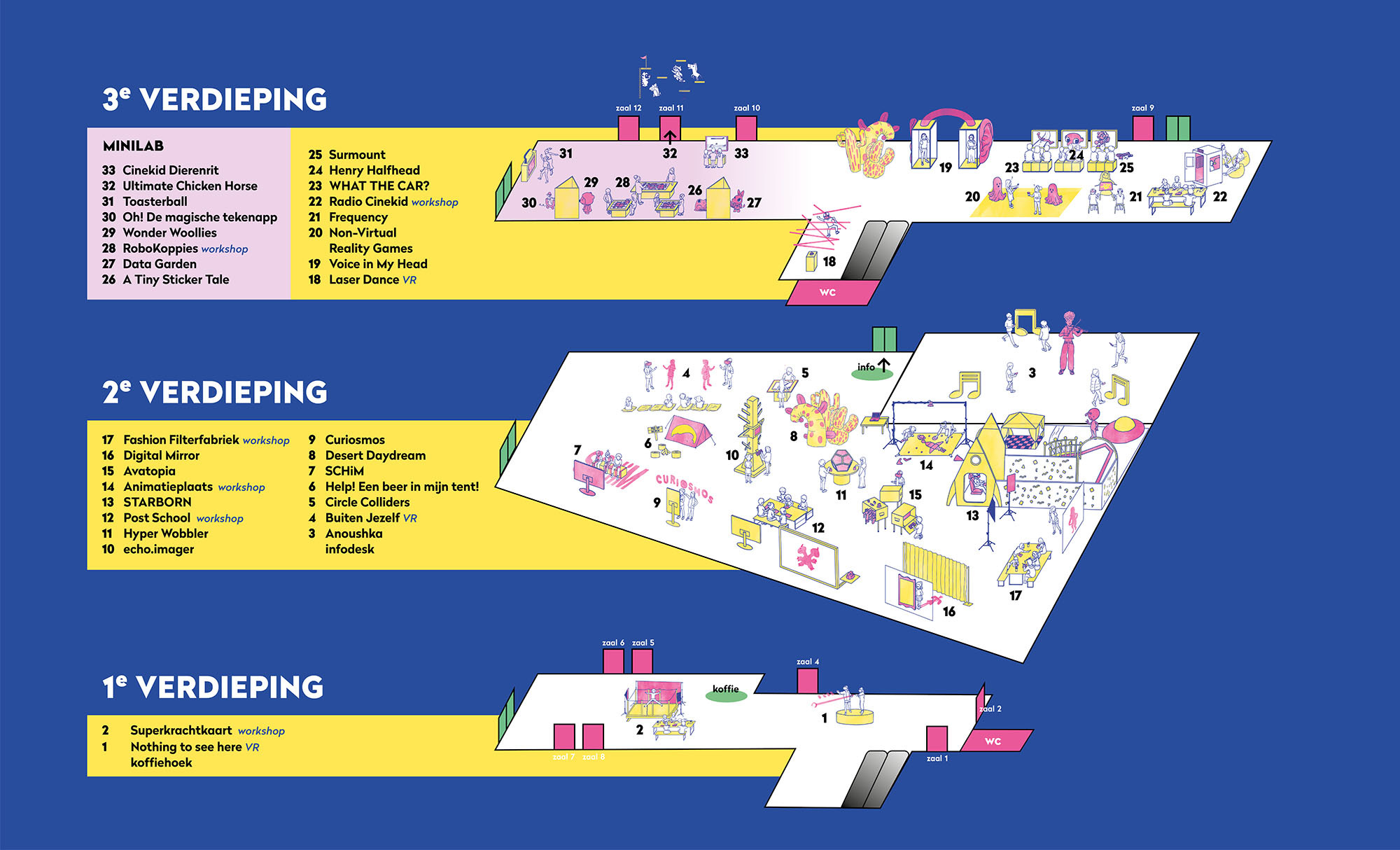 Plattegrond MediaLab 2024 (getekend door Marc Selanno - ontwerp Liesbeth de Boer)